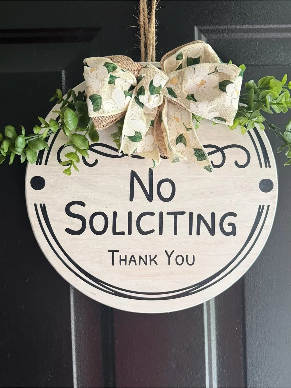 No Soliciting Round Door Sign - Cream and Green